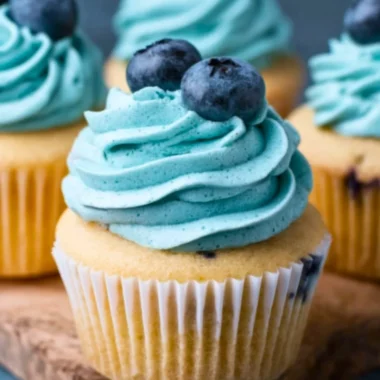 Delicious blueberry cream cheese frosting on a cupcake