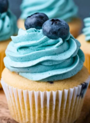 Delicious blueberry cream cheese frosting on a cupcake