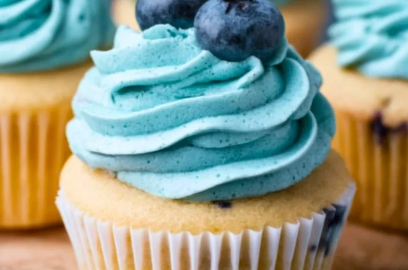 Delicious blueberry cream cheese frosting on a cupcake