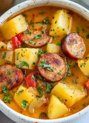 Delicious bowl of homemade Cajun Potato Soup with herbs and spices