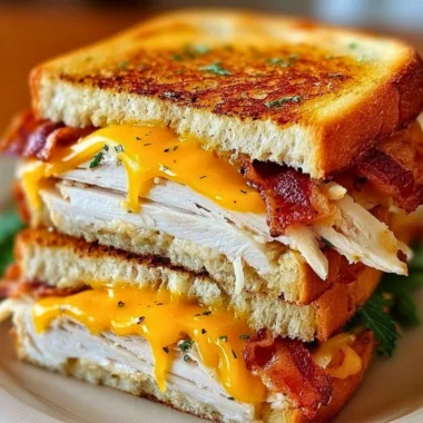 Cheddar and Bacon Turkey Melt on Sourdough sandwich, golden and delicious