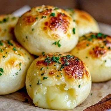 Plate of Cheesy Garlic Bites garnished with herbs