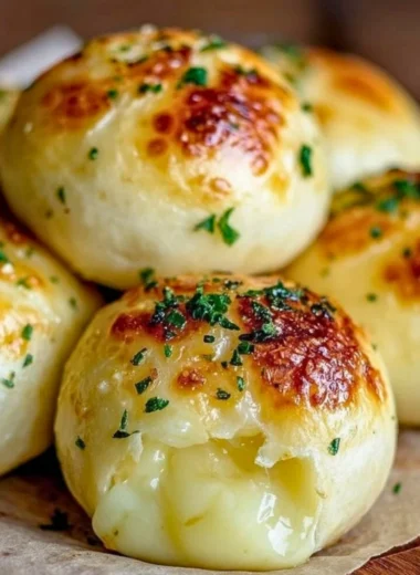 Plate of Cheesy Garlic Bites garnished with herbs
