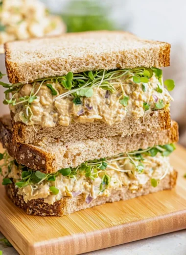 Chickpea salad sandwich with fresh vegetables on a plate