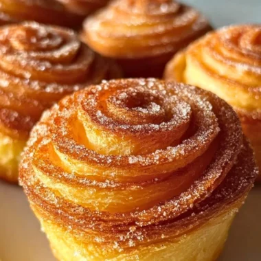 Delicious churro cruffins with cinnamon sugar topping and a soft, fluffy texture