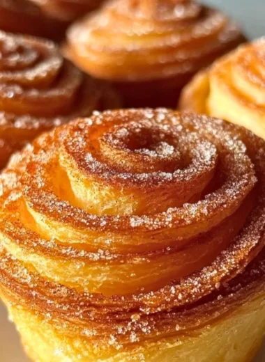 Delicious churro cruffins with cinnamon sugar topping and a soft, fluffy texture
