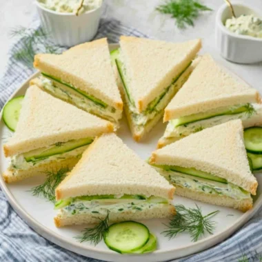 Classic cucumber sandwiches served on a platter, perfect for tea time or gatherings.