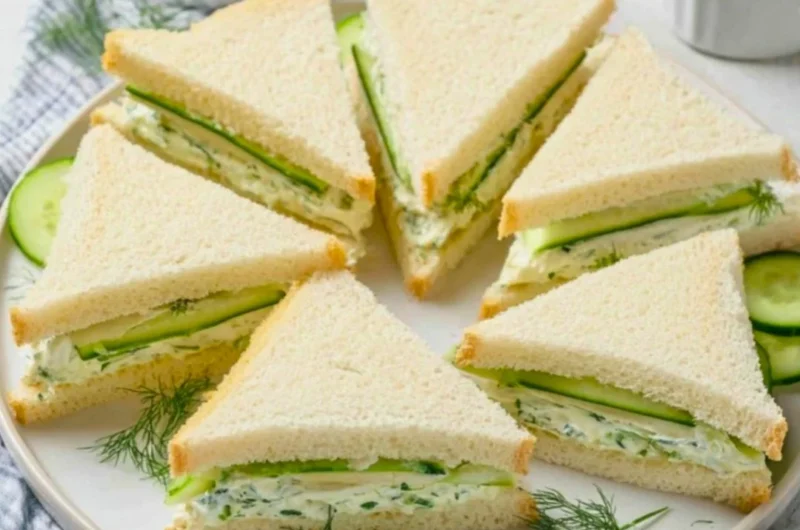 Classic cucumber sandwiches served on a platter, perfect for tea time or gatherings.