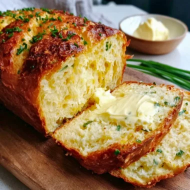 Delicious slice of cottage cheese bread on a wooden cutting board