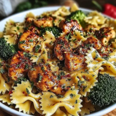 Cowboy Butter Lemon Bowtie Chicken with Broccoli on a plate