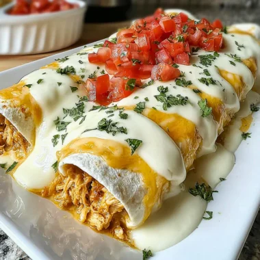 Creamy queso chicken enchiladas topped with cheese and green onions