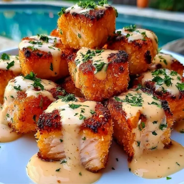 Crispy Bang Bang Salmon Bites served with dipping sauce