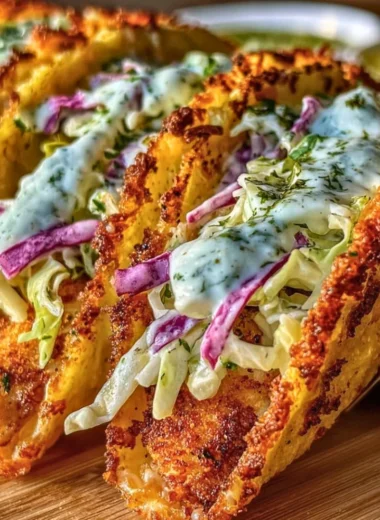 Dill Pickle Ranch Smash Chicken Tacos with crispy cheese topping