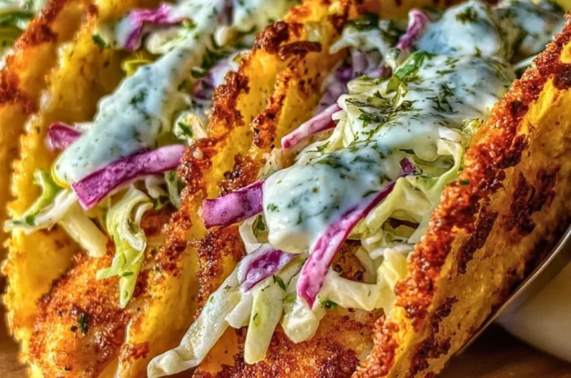 Dill Pickle Ranch Smash Chicken Tacos with crispy cheese topping