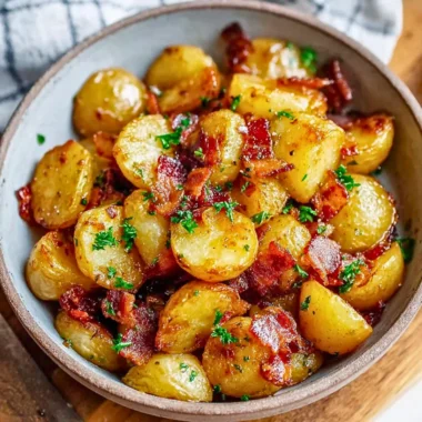 Honey bacon roasted potatoes with a crispy finish and sweet glaze