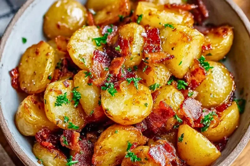 Honey bacon roasted potatoes with a crispy finish and sweet glaze