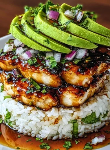 Honey Lime Chicken served with Avocado Rice Stack for a delicious meal