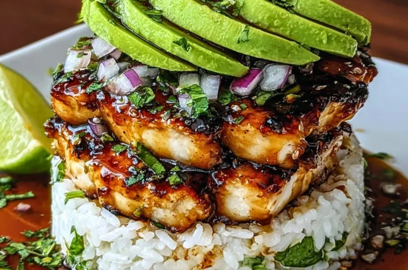Honey Lime Chicken served with Avocado Rice Stack for a delicious meal
