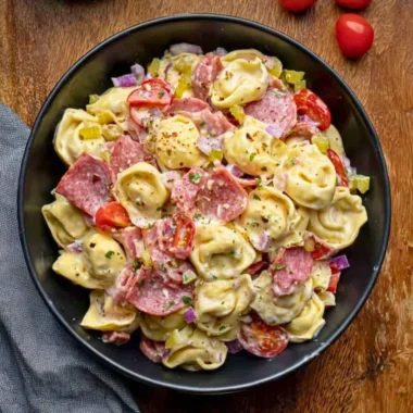Italian Grinder Tortellini Salad with fresh ingredients and vibrant colors