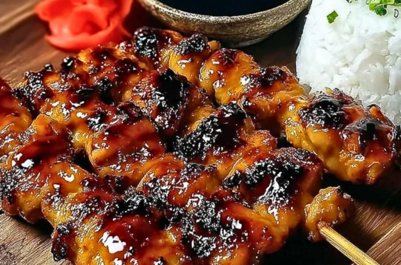 Delicious Chicken Yakitori skewers cooked to perfection on a grill.