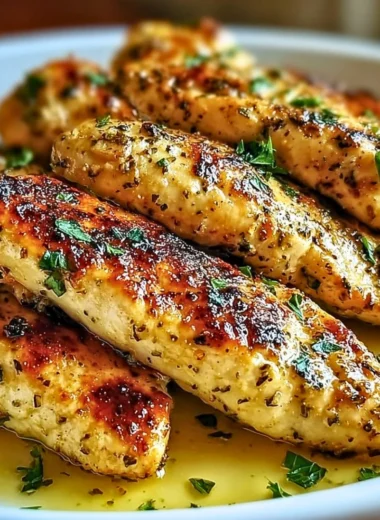 Juicy Greek Chicken Tenders served with herbs and spices for a healthy dish.