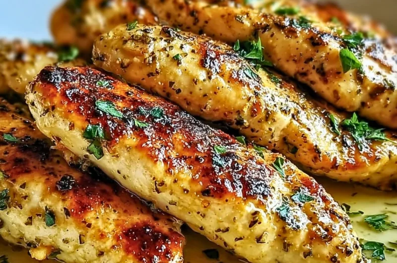 Juicy Greek Chicken Tenders served with herbs and spices for a healthy dish.