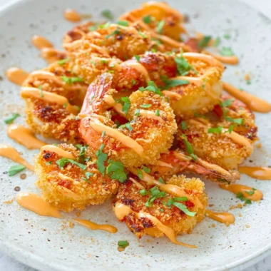 Delicious Keto Bang Bang Shrimp served on a plate with garnishes