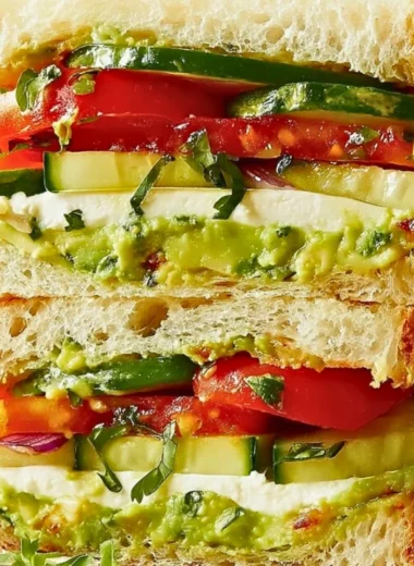 Loaded cucumber avocado sandwich with fresh ingredients