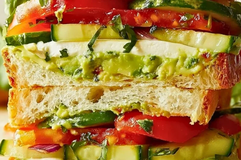 Loaded cucumber avocado sandwich with fresh ingredients