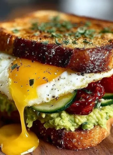 Mediterranean breakfast sandwich with fresh ingredients on a plate