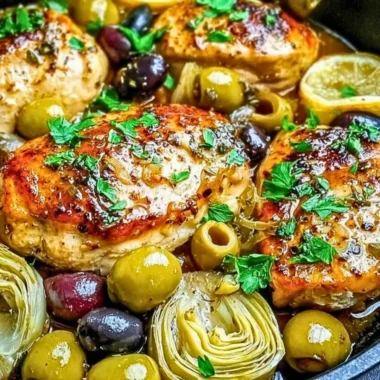 Mediterranean chicken dish with herbs and colorful vegetables