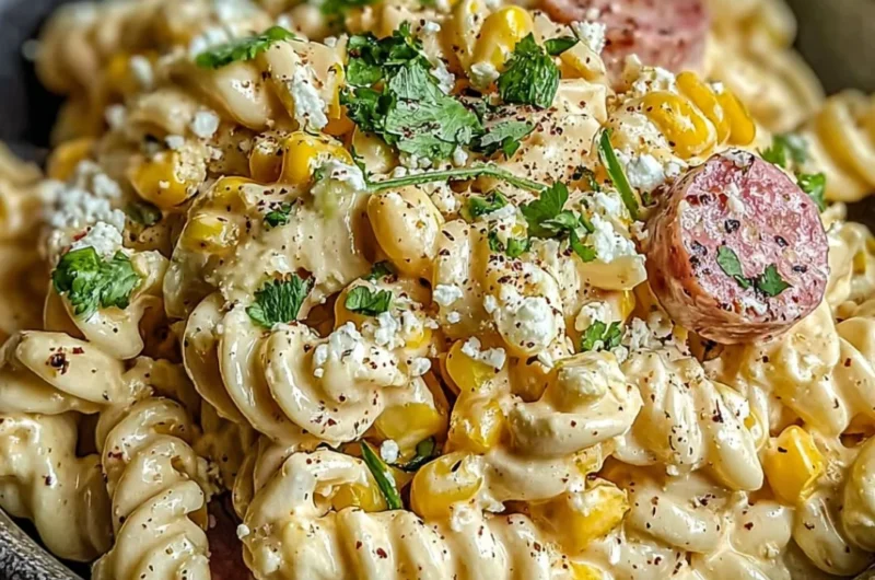 Mexican street corn pasta salad with fresh ingredients and vibrant toppings