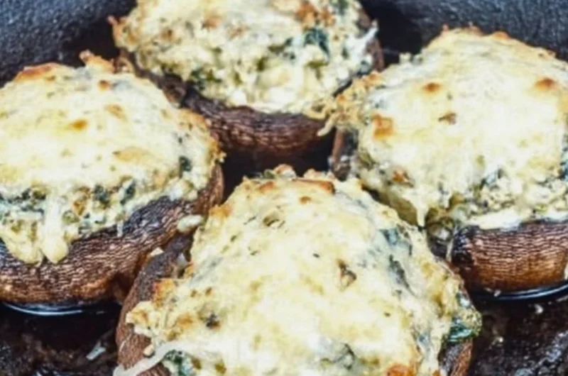 Ricotta stuffed Portobello mushrooms topped with herbs and spices.