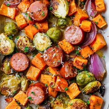 Sheet-pan sausage with roasted fall vegetables for a delicious meal