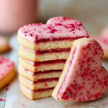 Freshly baked strawberry shortbread cookies on a plate