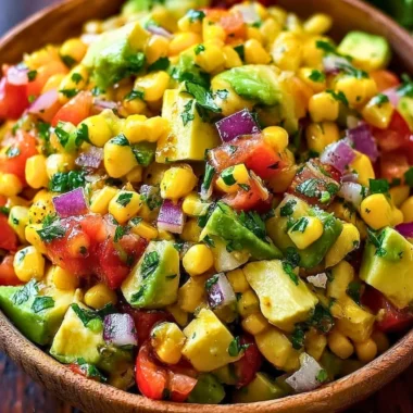 Colorful summer corn salad with fresh vegetables in a bowl