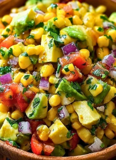 Colorful summer corn salad with fresh vegetables in a bowl