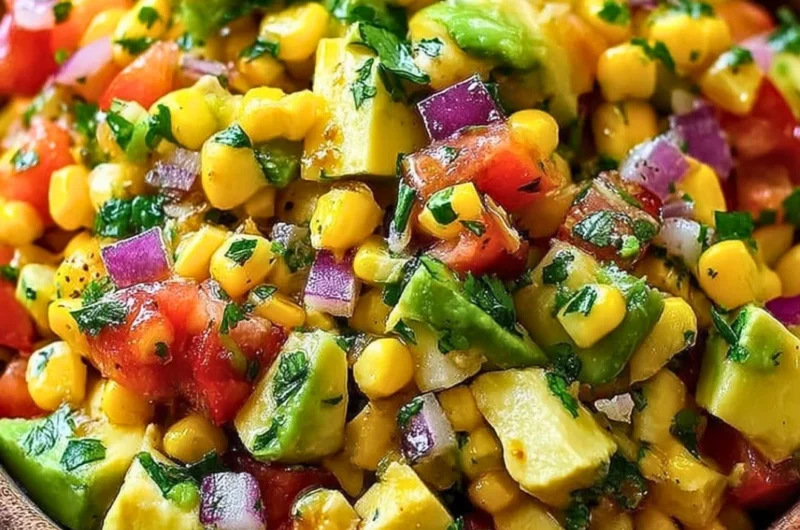 Colorful summer corn salad with fresh vegetables in a bowl