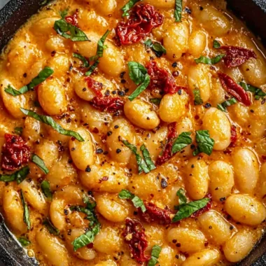Tuscan Marry Me Butter Beans dish garnished with herbs and spices.