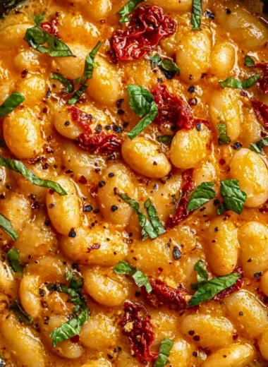 Tuscan Marry Me Butter Beans dish garnished with herbs and spices.