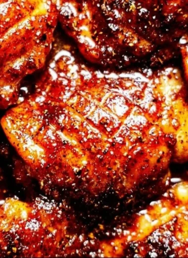 Delicious 30-minute oven baked boneless skinless chicken thighs on a plate