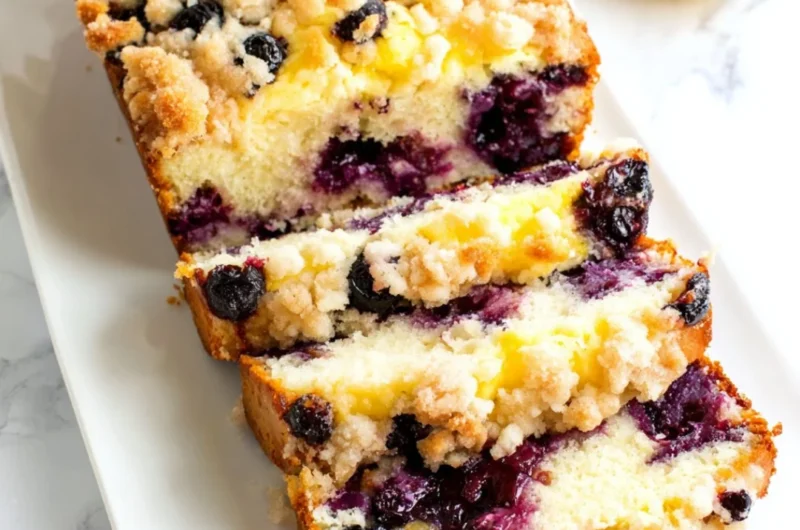Delicious Blueberry Lemon Loaf with fresh blueberries and zesty lemon glaze.