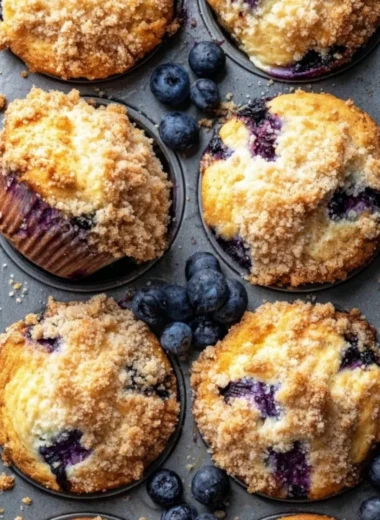 Freshly baked blueberry muffins with a golden brown top and juicy blueberries