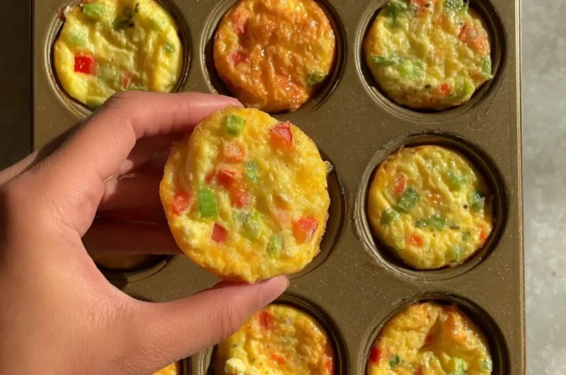 Delicious breakfast egg muffins with vegetables and cheese