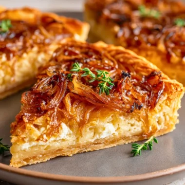 Savory caramelized onion and goat cheese tarts on a plate