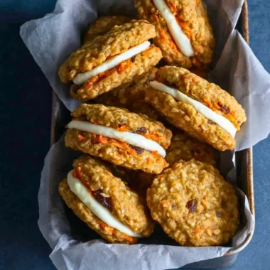 Delicious carrot cake cookies with spices and frosting on top