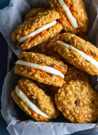 Delicious carrot cake cookies with spices and frosting on top