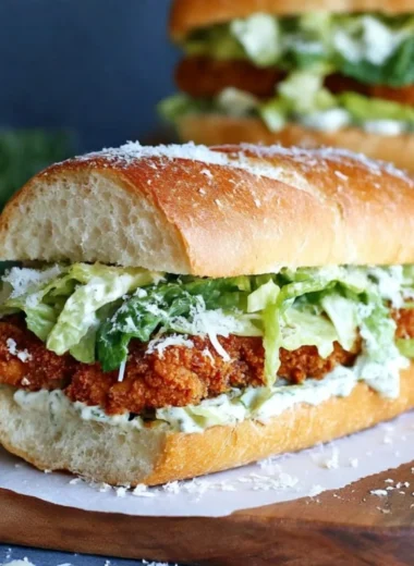 Delicious Chicken Caesar Sandwich with lettuce and dressing