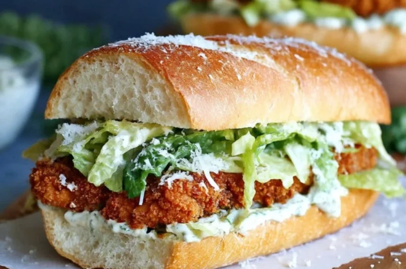 Delicious Chicken Caesar Sandwich with lettuce and dressing