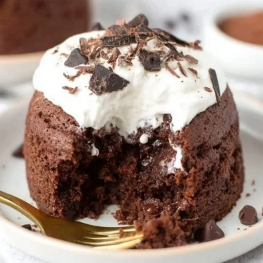 Delicious chocolate banana mug cake in a white mug